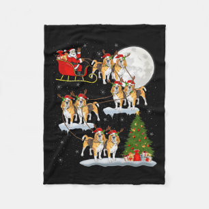 Beagle Dog Santa Sleigh Flying Funny Magical Chris Fleece Blanket