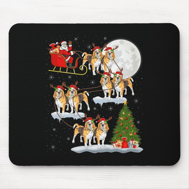 Beagle Dog Santa Sleigh Flying Funny Magical Chris Mouse Pad (Front)