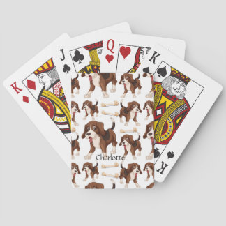 Beagle dog seamless pattern Custom Name  Playing Cards