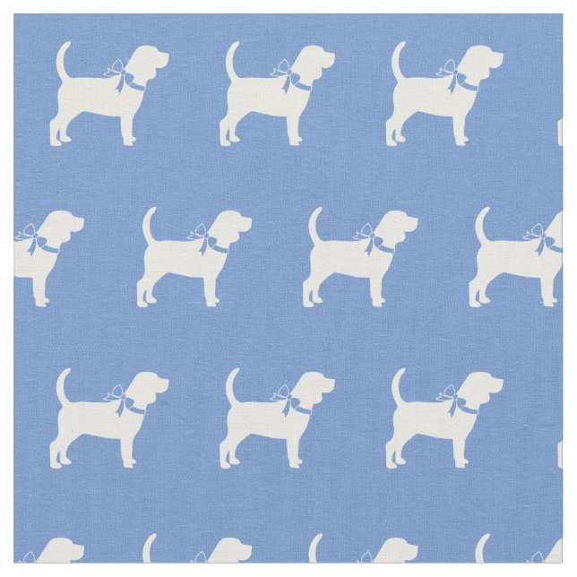 Beagle Dog Silhouette Pet Light Blue Fabric (Close Up)