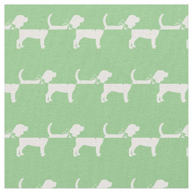 Beagle Dog Silhouette Pet Sage Green Fabric (Close Up)
