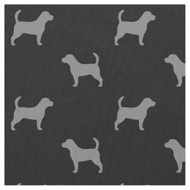 Beagle Dog Silhouettes Black and Grey Patterned Fabric (Close Up)