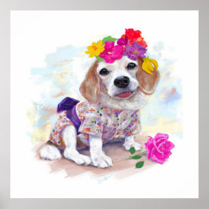 Beagle Dog Style Journal Cute Puppy Dog In Flower Poster