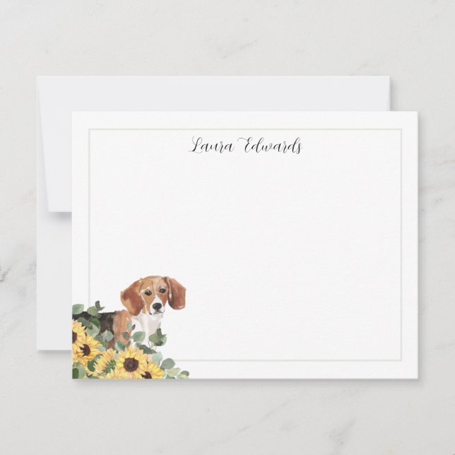 Beagle Dog Sunflower Eucalyptus Personalised Card (Front)
