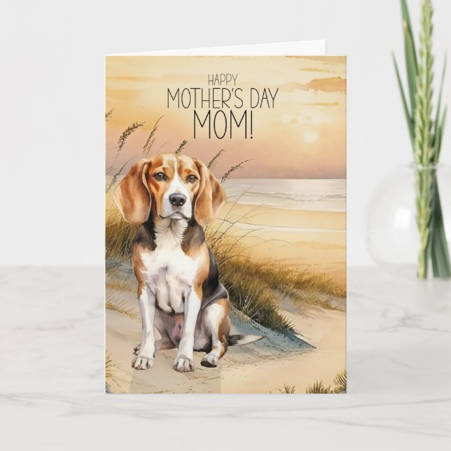 Beagle Dog Sunset Beach Mother's Day Holiday Card (Front)