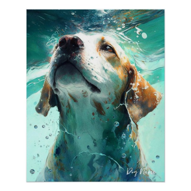 Beagle dog swimming in water 002 poster (Front)