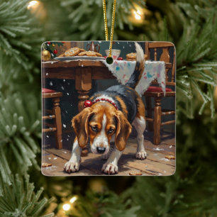 Beagle Dog Tracking Gingerbread Christmas Fun Art Ceramic Ornament