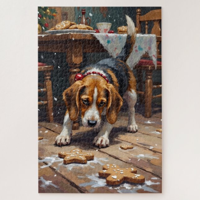 Beagle Dog Tracking Gingerbread Christmas Fun Art Jigsaw Puzzle (Vertical)