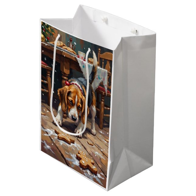 Beagle Dog Tracking Gingerbread Christmas Fun Art Medium Gift Bag (Front Angled)