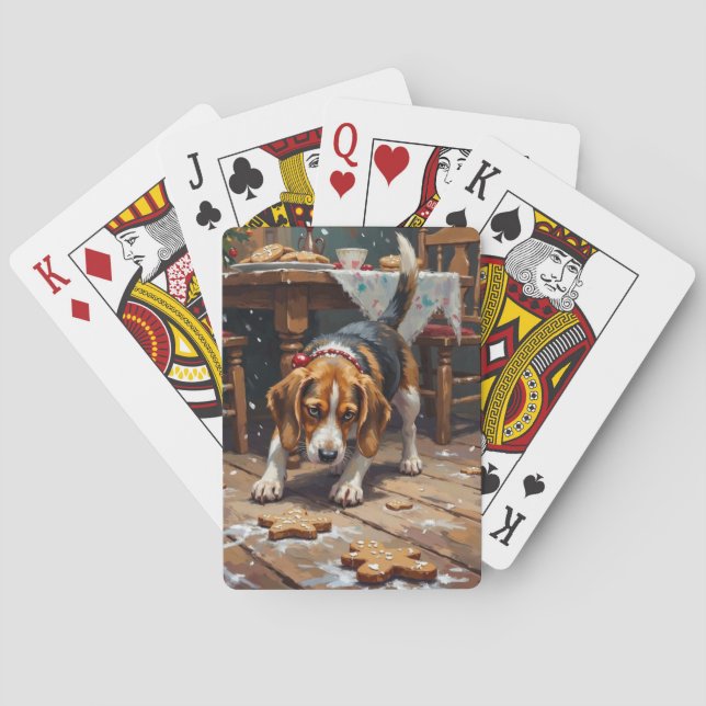 Beagle Dog Tracking Gingerbread Christmas Fun Art Playing Cards (Back)