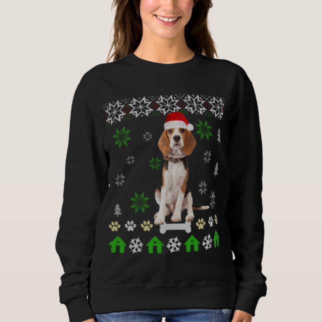 Beagle Dog Ugly Christmas - Beagle Dog Hat Santa Sweatshirt (Front)