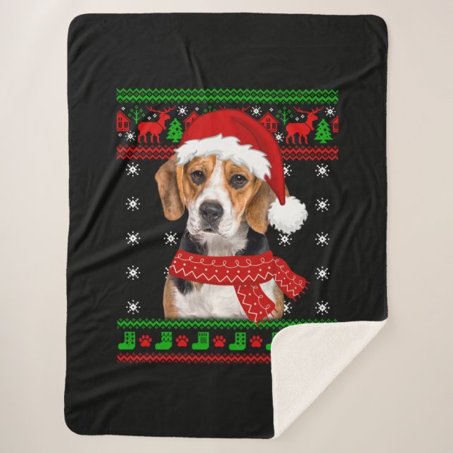 Beagle Dog Ugly Sweater Christmas Puppy Dog Lover  Sherpa Blanket (Front)