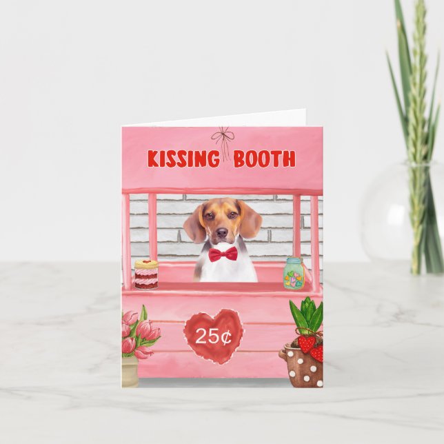 Beagle Dog Valentine's Day Kissing Booth Card (Front)