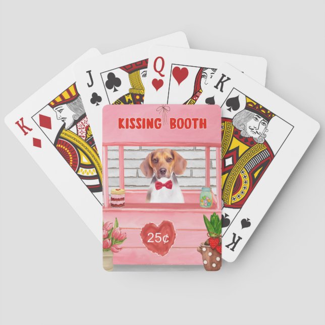 Beagle Dog Valentine's Day Kissing Booth Playing Cards (Back)