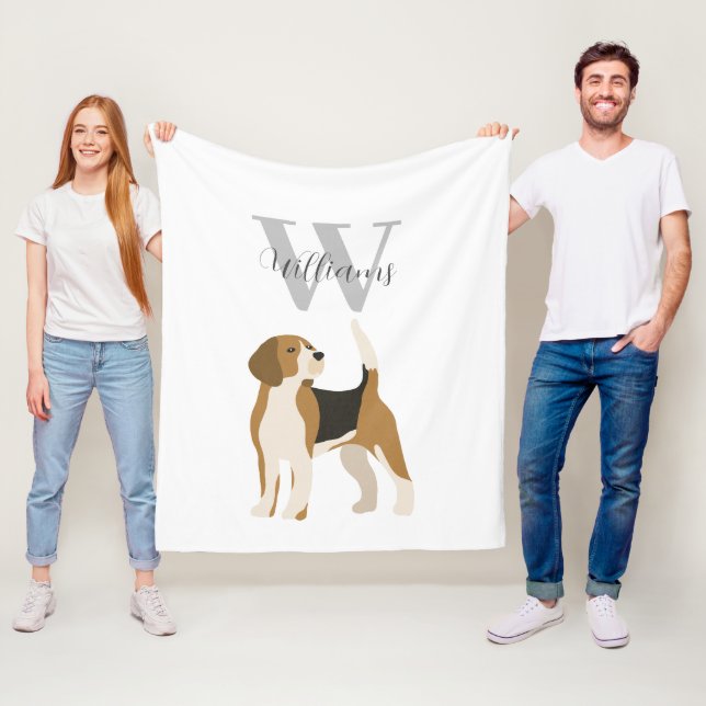 Beagle Dog Watercolor Monogram Name  Fleece Blanket (In Situ)