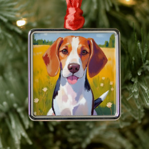 Beagle Dog Watercolor Pet Painting Metal Tree Decoration