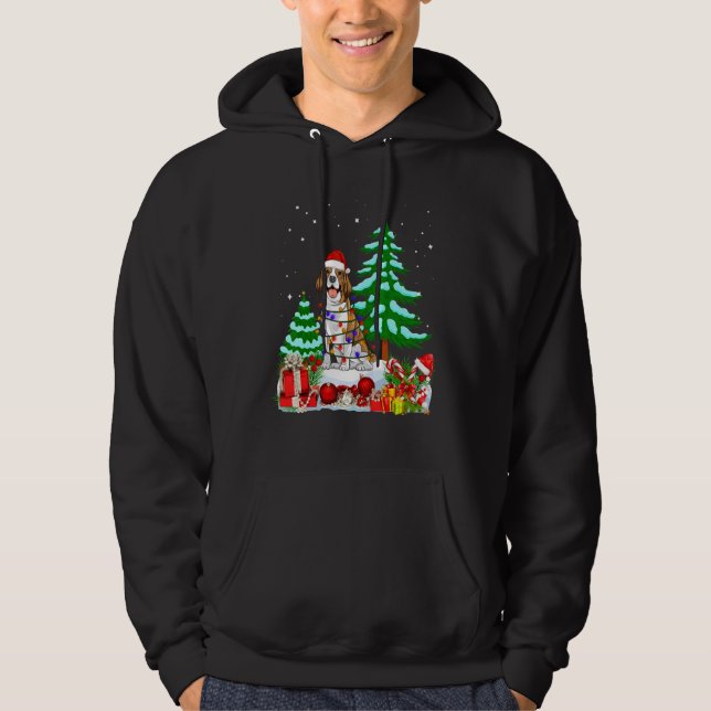 Beagle Dog Wearing Christmas Hat Tree Lights Hoodie (Front)