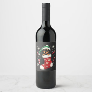 Beagle Dog Wearing Santa Hat Christmas Lovers Wine Label