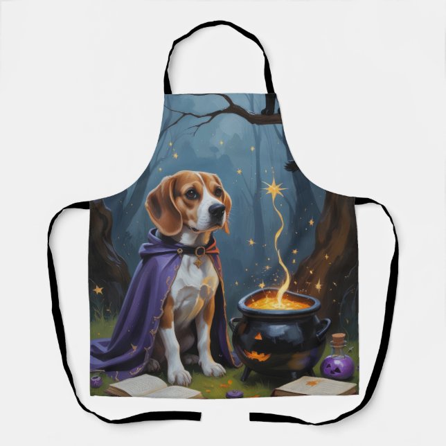 Beagle Dog Whimsical Halloween Painting Apron (Front)