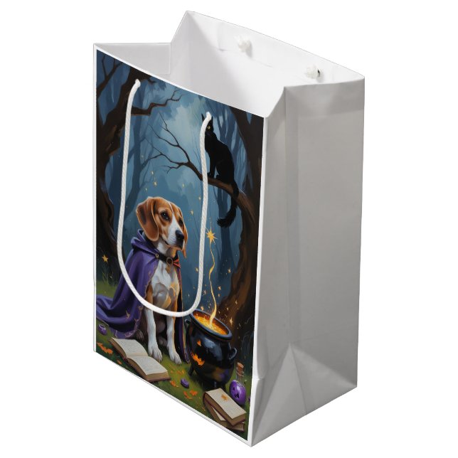 Beagle Dog Whimsical Halloween Painting Medium Gift Bag (Front Angled)