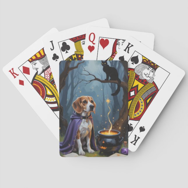 Beagle Dog Whimsical Halloween Painting Playing Cards (Back)