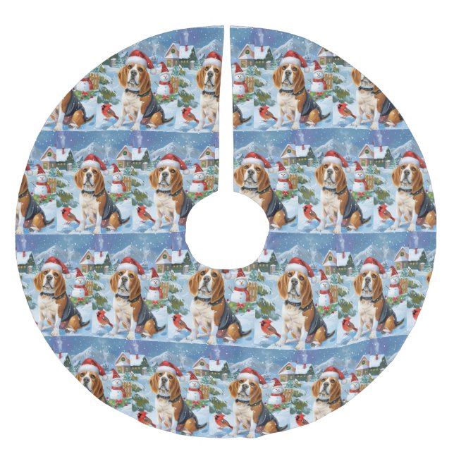 Beagle Dog Winter Wonderland Christmas Joy Brushed Polyester Tree Skirt (Front)