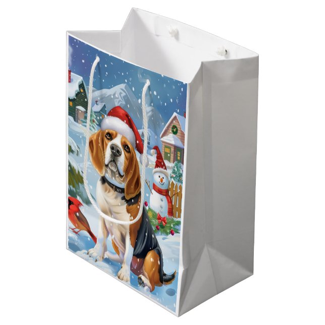 Beagle Dog Winter Wonderland Christmas Joy Medium Gift Bag (Front Angled)