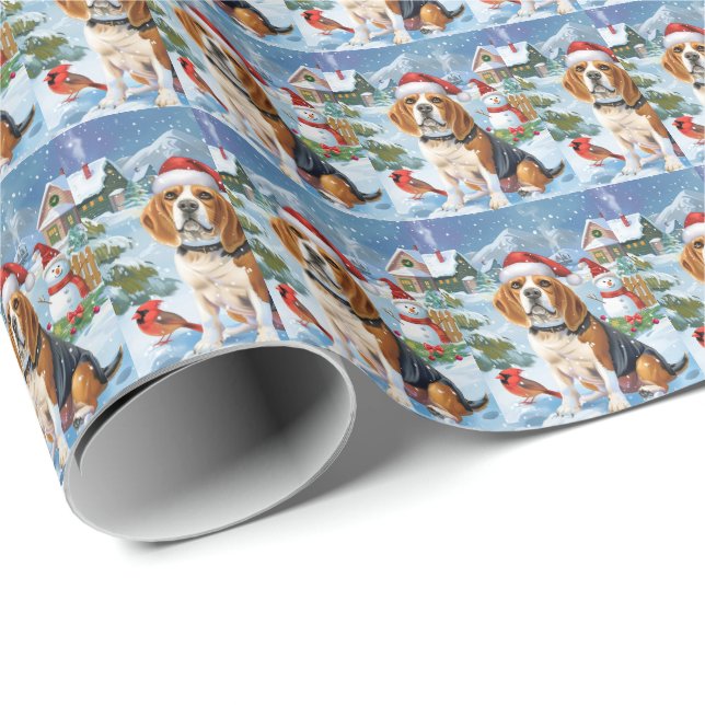 Beagle Dog Winter Wonderland Christmas Joy Wrapping Paper (Roll Corner)