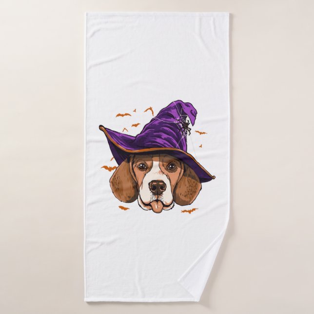 Beagle Dog Witch Funny Halloween Dog Lover Bath Towel (Bath Towel)