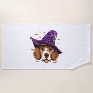 Beagle Dog Witch Funny Halloween Dog Lover Beach Towel