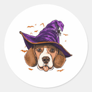 Beagle Dog Witch Funny Halloween Dog Lover Classic Round Sticker
