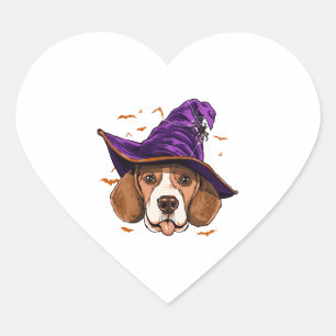 Beagle Dog Witch Funny Halloween Dog Lover Heart Sticker