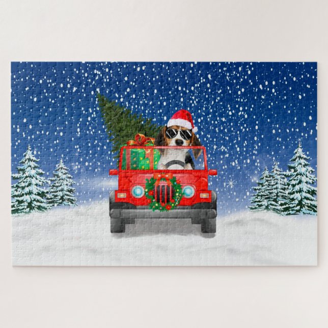 Beagle dog with Christmas gifts Jigsaw Puzzle (Horizontal)