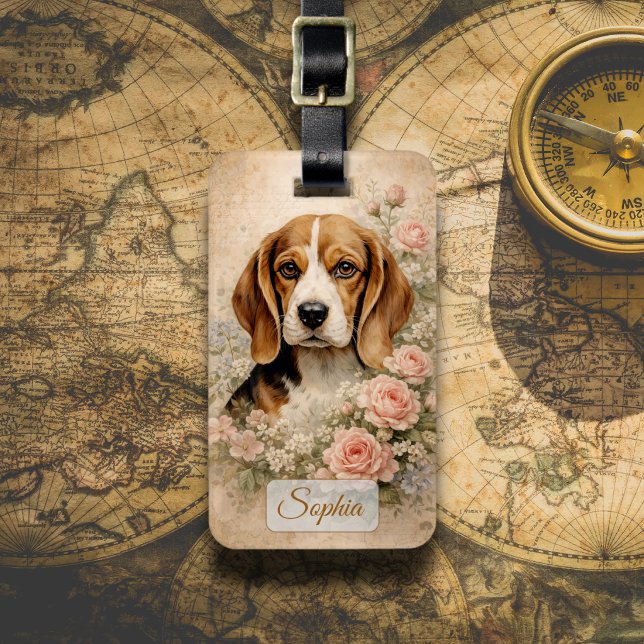 Beagle Dog with Roses Luggage Tag (Creator Uploaded)