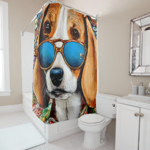 Beagle Dog with Sunglasses Shower Curtain