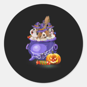 Beagle Dog with witch hat Candy Pumpkin Halloween Classic Round Sticker