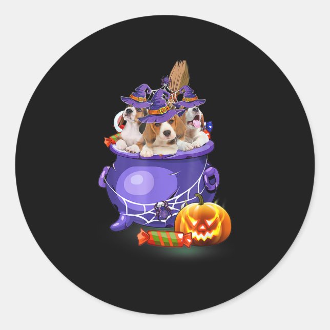 Beagle Dog with witch hat Candy Pumpkin Halloween Classic Round Sticker (Front)