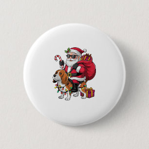Beagle Dog Xmas Lighting Santa Riding Beagle Chris 6 Cm Round Badge