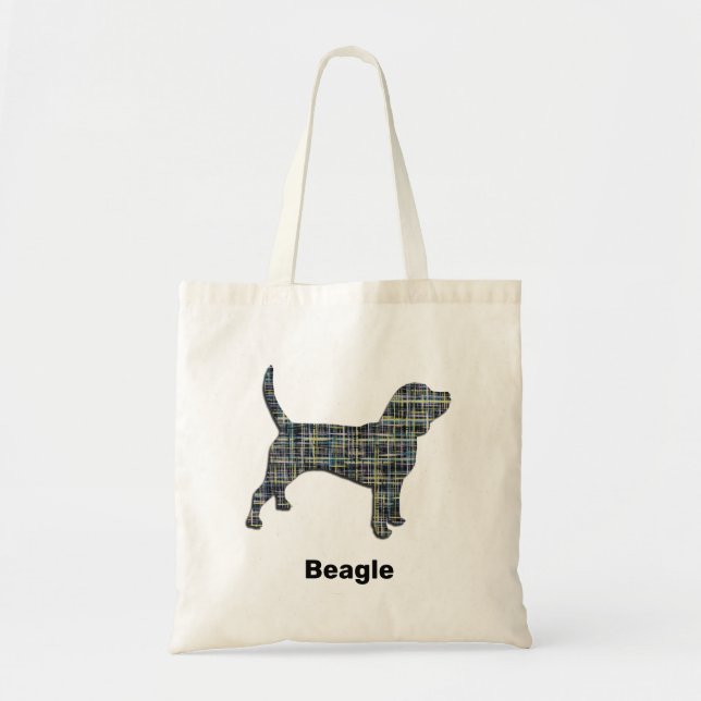 Beagle Dog Yellow & Black Grid Line Tote Bag (Front)