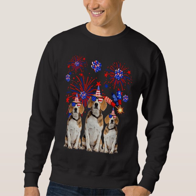 Beagle Dogs American Flag  Happy 4th of July Sweatshirt (Front)