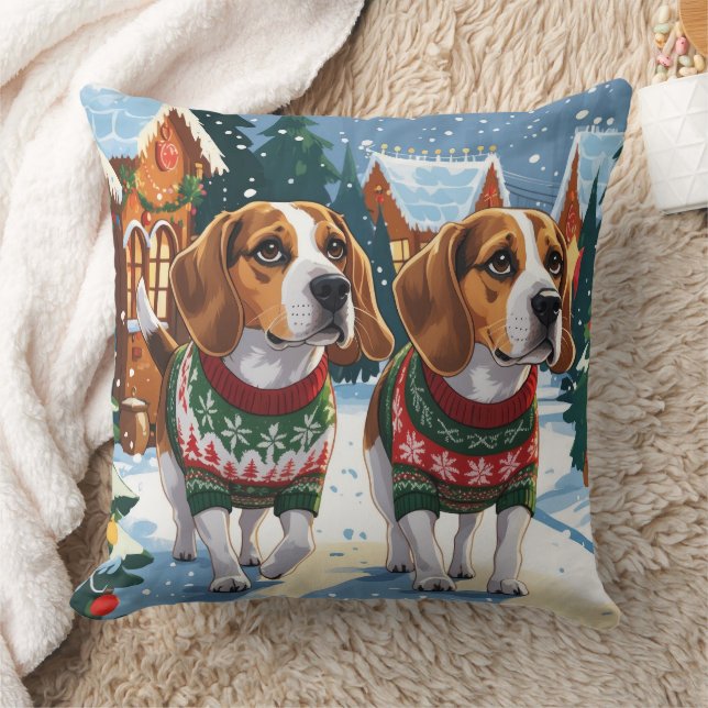 Beagle Dogs Christmas Snow Holiday Cushion (Blanket)