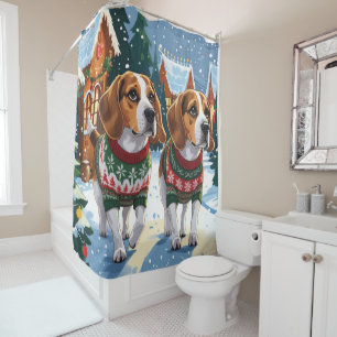 Beagle Dogs Christmas Snow Holiday Shower Curtain