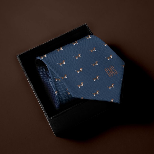 Beagle Dogs Pattern Monogrammed Tie (Creator Uploaded)
