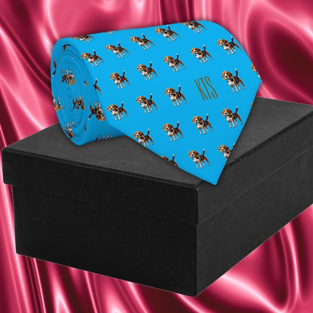 Beagle Dogs Pattern Monogrammed Veterinarian Tie (Beagle Dogs Pattern Monogrammed Veterinarian Neck Tie in blue colour.)