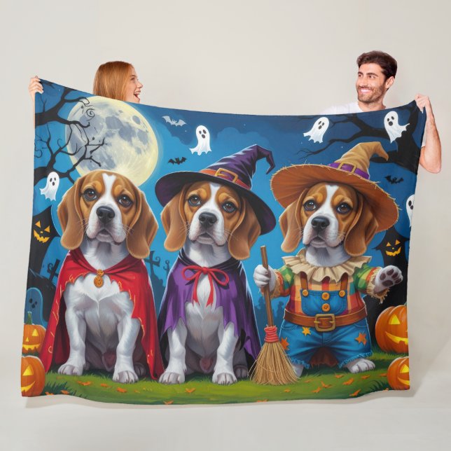 Beagle Dogs Pumpkin Halloween Funny Fleece Blanket (In Situ)