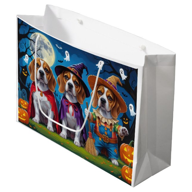 Beagle Dogs Pumpkin Halloween Funny Large Gift Bag (Front Angled)