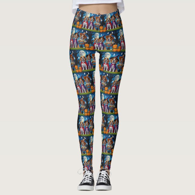 Beagle Dogs Pumpkin Halloween Funny Leggings (Front)
