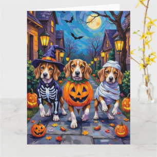 Beagle Dogs Trick-or-Treating in Halloween Costume Card