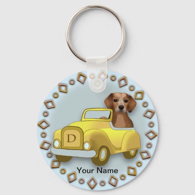 Beagle Driving Car  custom name Key Ring (Front)