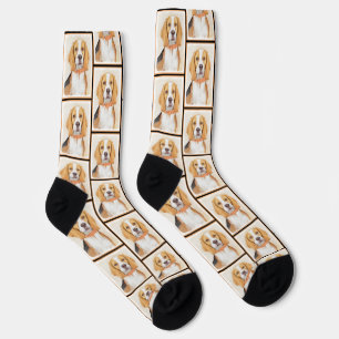 Beagle English Painting Tri Tricolor Cute Dog Art Socks